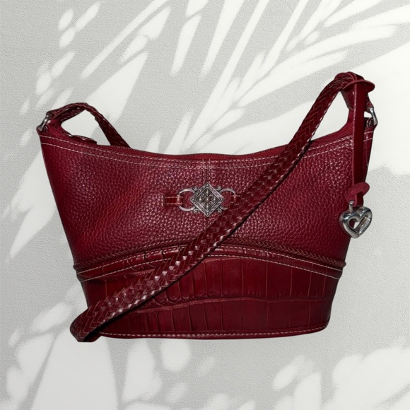 Brighton Leane Red Leather Crossbody Bag Silver Accent  Handbag Purse Like NEW - Picture 1 of 6